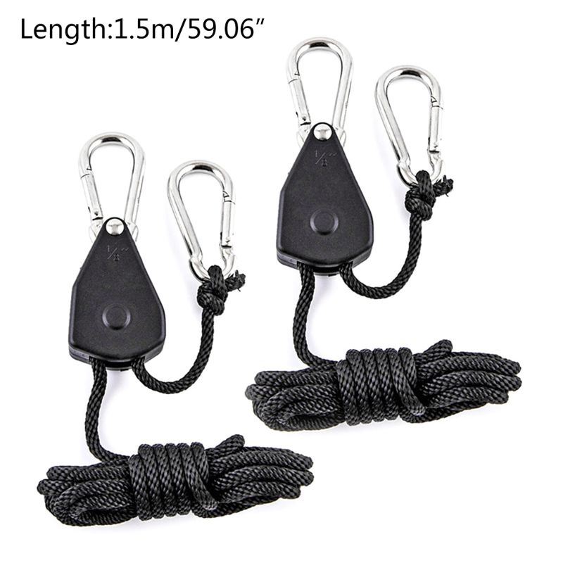 2pcs 1/8\" Pulley Rope Ratchet 150lb Heavy Locking Hanger Lifting Lanyard for Tent Room Fan Grow Plant Camping Hiking 50JD