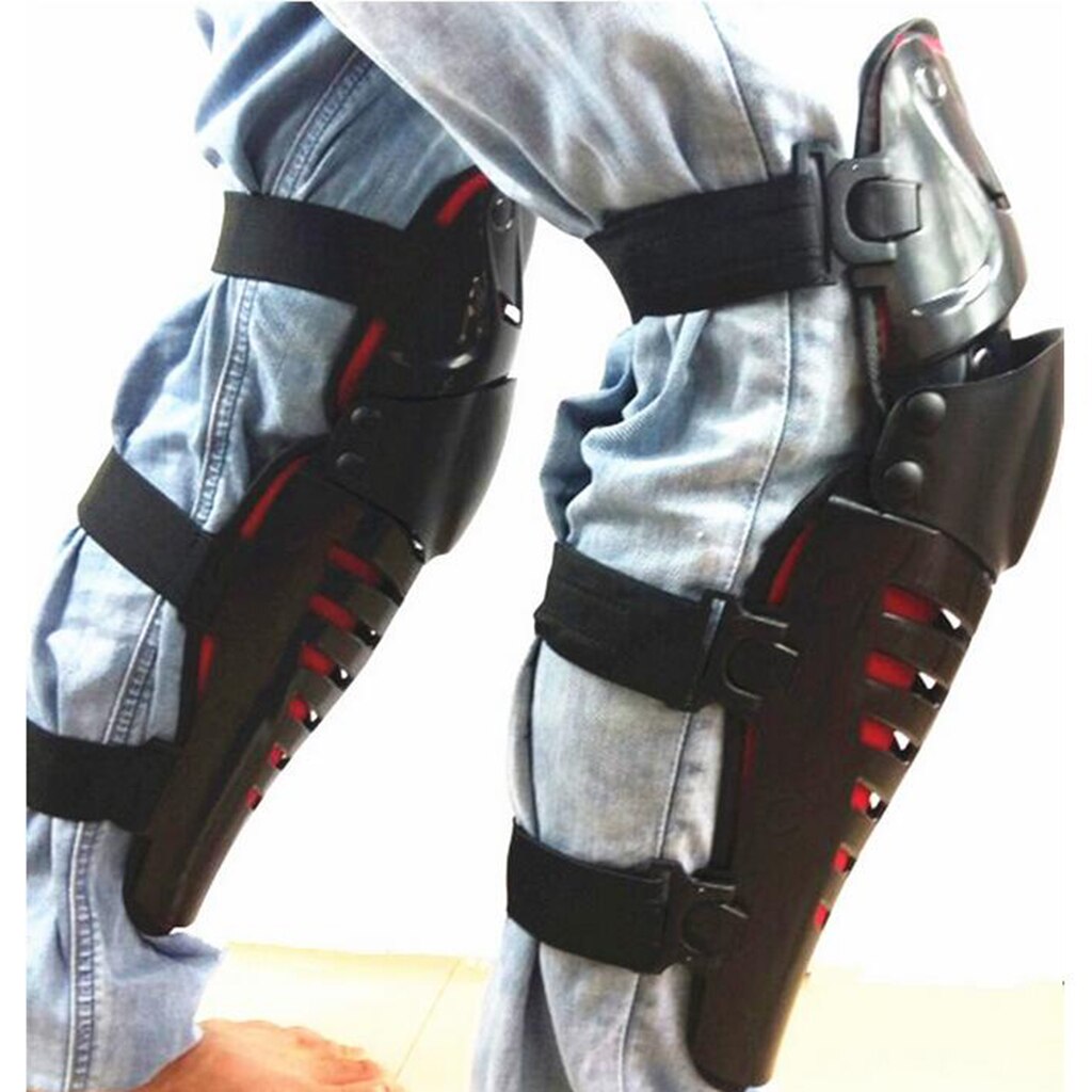 1 Pair Of Adults Knee Shin Armor Protect Guard Pads Accessories With Cement Hook For Motorcycle Motocross Racing Red