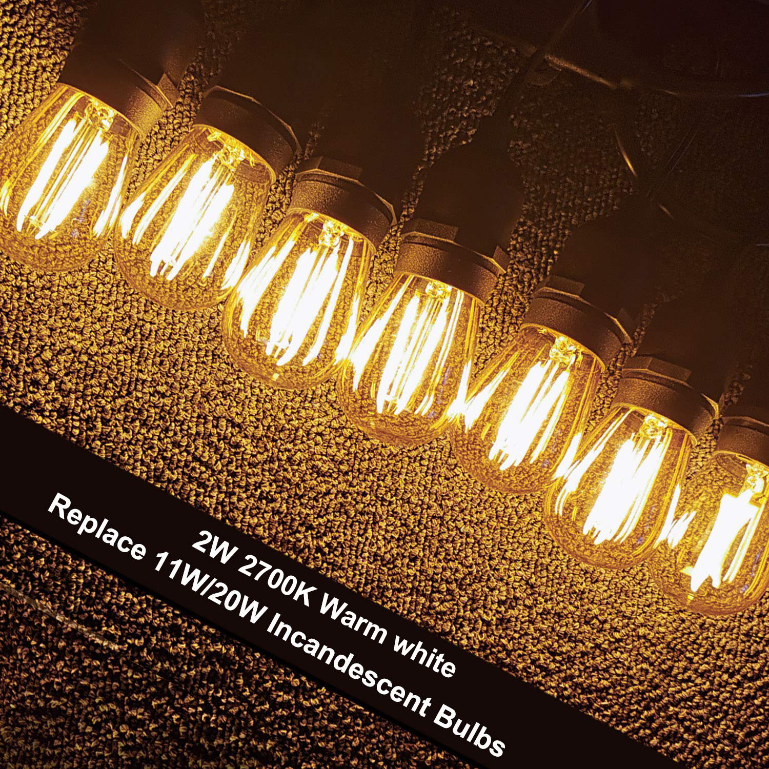 Genixgreen S14 2W String Glühbirne Warmweiß 2700K E27 Dimmbare wasserdichte Kunststoff-LED-Filament Vintage ST45 Ersatzlampen