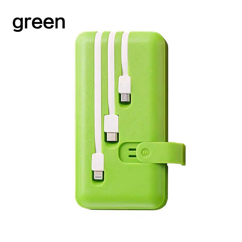 Power Bank 20000mAh Eingebaute 3 Kabel Power für iPhone 11 pro X 8 7 Externe Batterie Pack für Xiaomi poverbank mit Halterung: Grün