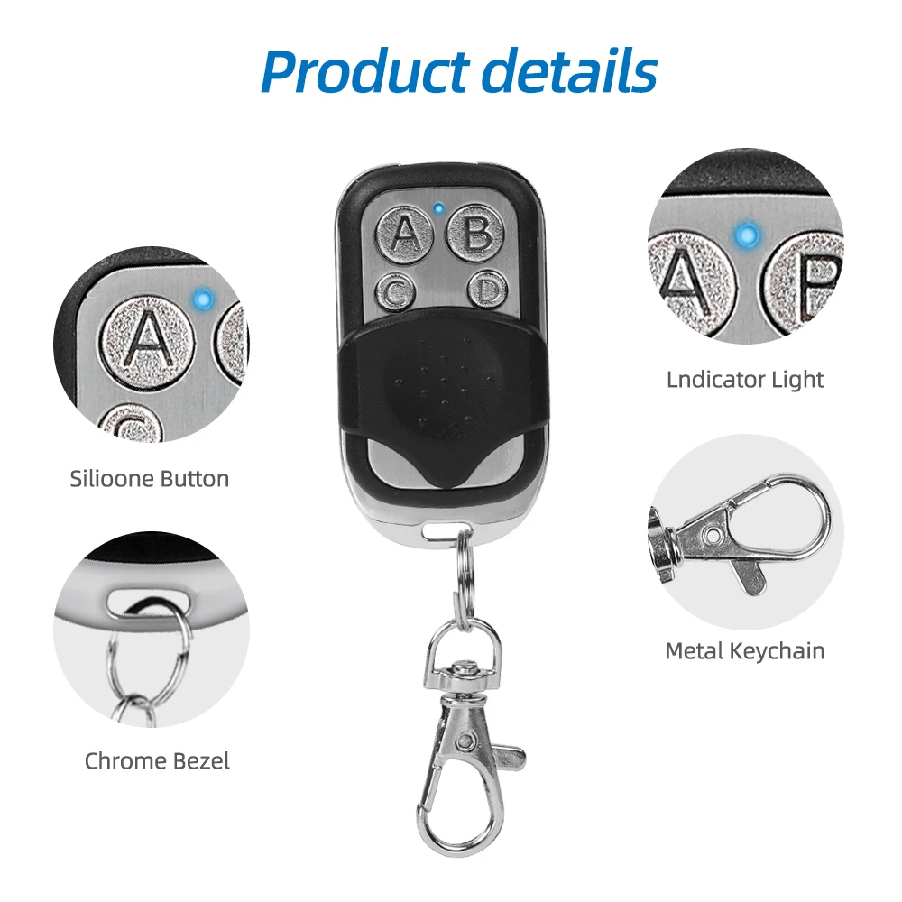 433MHz Clone Remote Control Copy Duplicator Remote Control 4 Button RF Wireless Electric Garage Door Gate Remote Transmitter