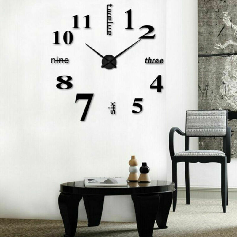 Relógio de parede com números 3d espelhados, estilo moderno, diy, analógico, superfície, números grandes, adesivo de relógio de parede, decoração da casa