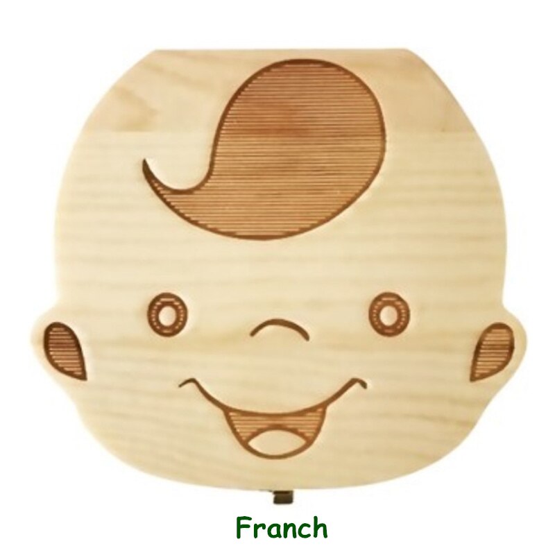 Caja de madera para guardar dientes de leche de bebé, organizador de Lanugo, Umbilical, para recuerdos, inglés, español, francés, ruso, portugués: Franch boy