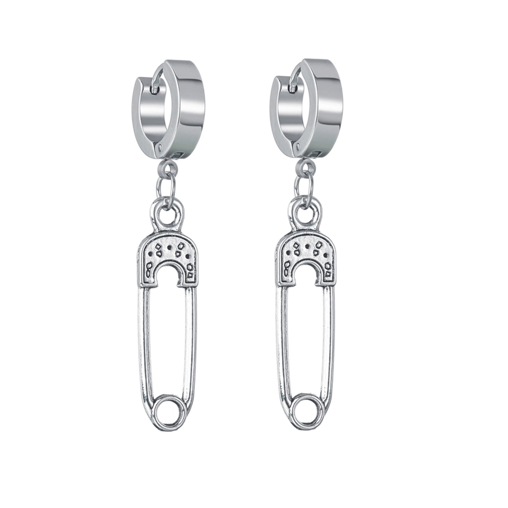 Pendientes de daga de Color negro y plateado para hombre, pendientes de aro con calavera y hoja de espada de acero inoxidable, joyería de tatuaje de roca a la