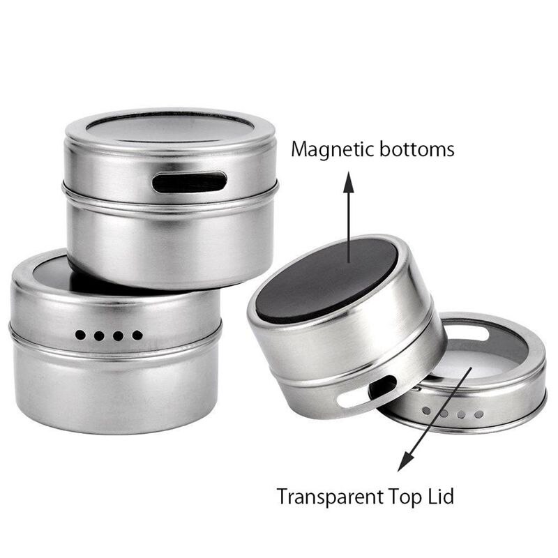 Pots à épices magnétiques en acier inoxydable, avec support mural, récipients d&#39;assaisonnement, outils de pulvérisation pour poivre
