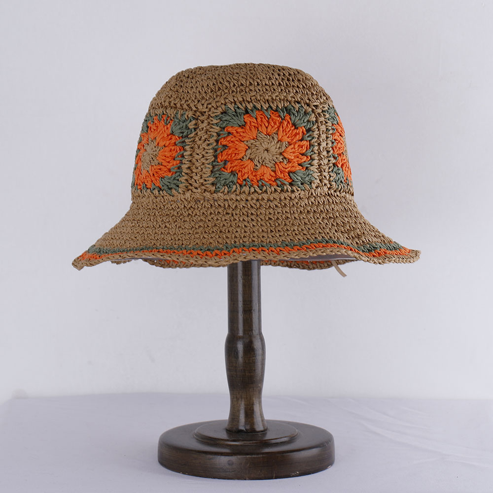 Chapeaux de paille pour femmes ajourés chapeau au crochet chapeau seau Protection UV pare-soleil chapeau de plage femmes visières dames chapeau femmes chapeau d'été casquette: Black
