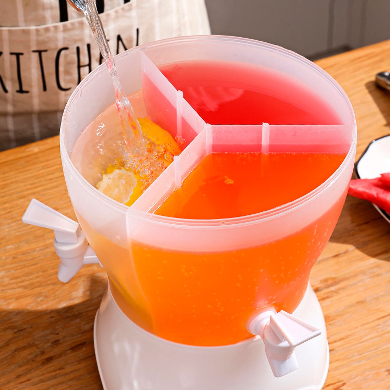 Rotary Three-Grid Cold Kettle With Tap Rotating Drink Dispenser For Fridge Large Capacity Beverage Dispenser With Spigot High