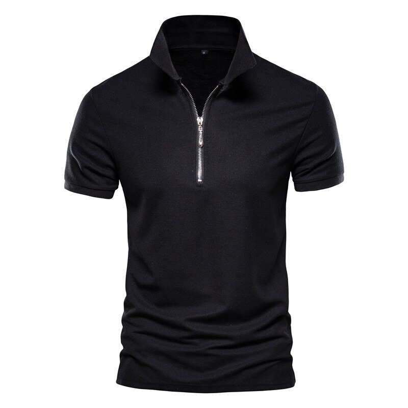 Summer Cotton Men Polos Solid Slim Fit Zipper Patchwork Polo Shirt Men Business Casual Polo Men