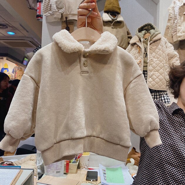 winter Koreaanse losse en veelzijdige fleece katoenen trui wol kraag casual top verdikte en warm