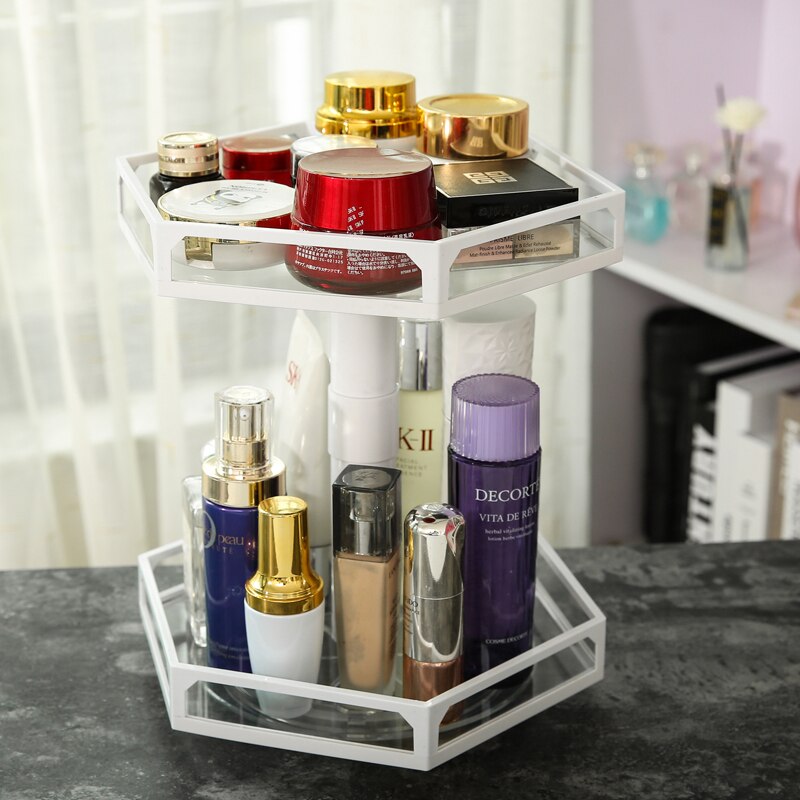 Hjem kosmetisk rack glas roterende smykker opbevaringsholder soveværelse badeværelse skrivebord stand makeup arrangør hylde parfume butikskasse