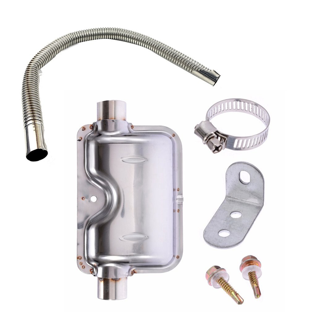 60cm Car Stainless Steel Material Exhaust Pipe Corrugated Round Pipe Parking Silencer Diesel Heater Silver: silencer and pipe
