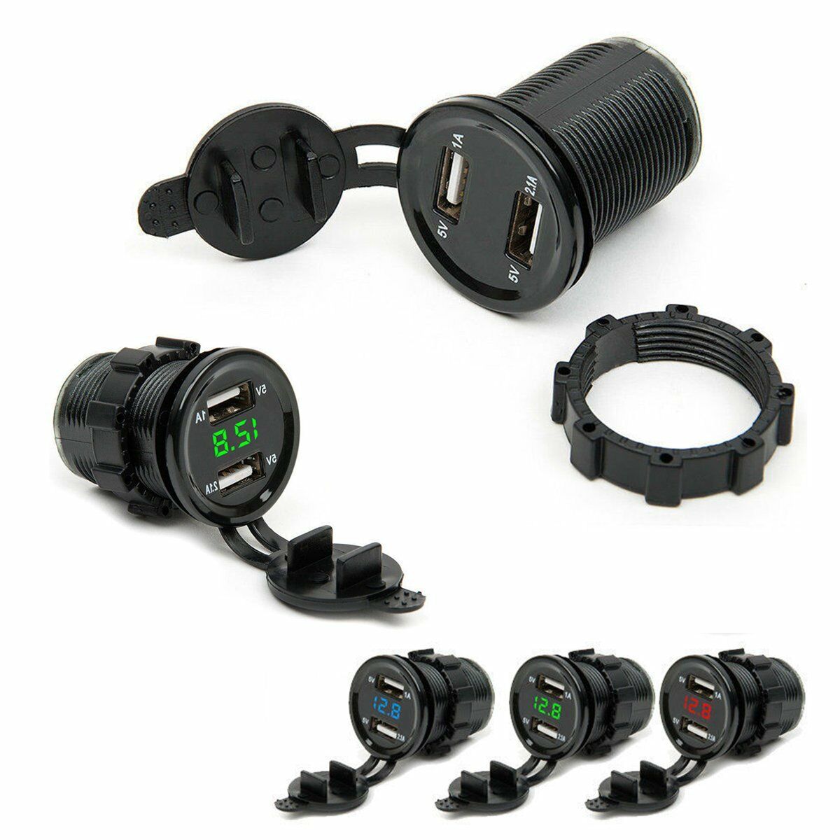 Dual USB Port Auto Ladegerät Buchse Voltmeter Zigarette Leichter Buchse Splitter Ladegerät Adapter Wasserdichte Led-anzeige 12/24 V