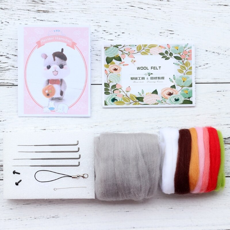 Schattige dieren hamster wollen vilt pop knutselen handgemaakte diy onafgemaakte geprikte breipakket naald materiaal tas: B