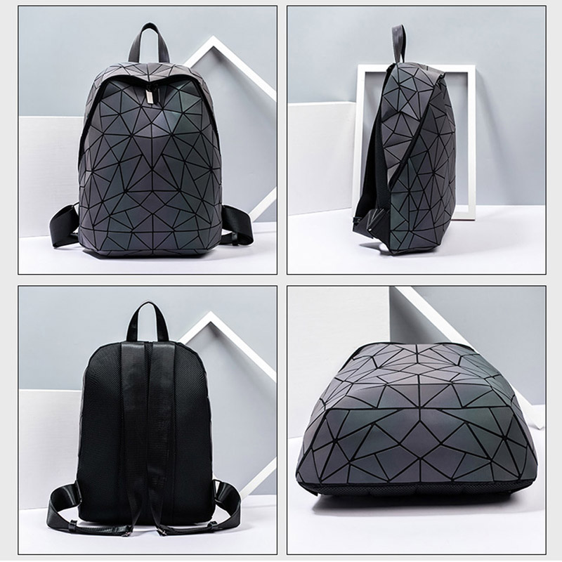 Kvinder rygsæk skole foldbar crossbody taske til damer clutch og pung geometrisk lysende laptop taske holografisk 3 stk sæt