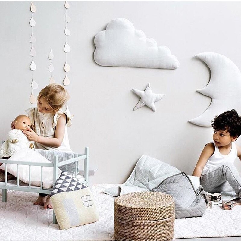 3 Stks/set Moon Star Muur Decor Ins Nordic Stijl Katoen Cloud Ornamenten Kinderkamer Decoraties Muurstickers Fotografie Props