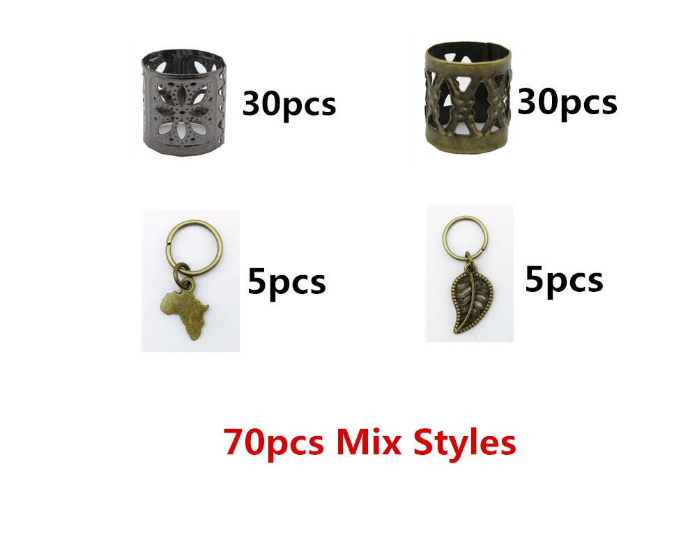Anillos africanos de bronce para el pelo, cuentas, puños, tubos, amuletos, trenzas para el pelo, joyería, accesorios para hombres y mujeres, 70/80/100 Uds.