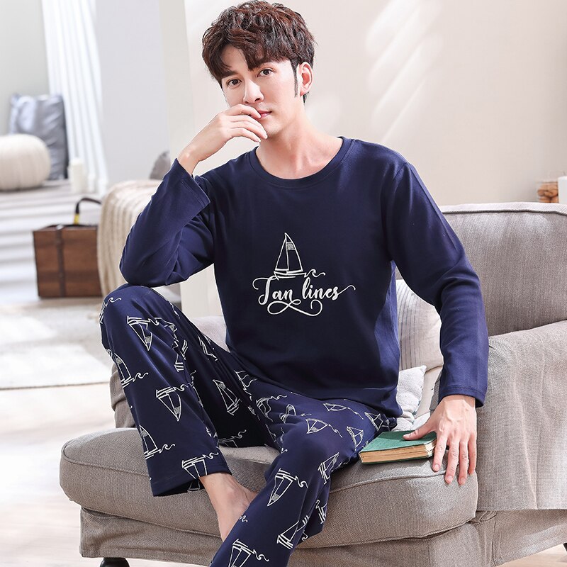 Autumn and winter thick men's clothes two-piece home service CAIYIER cotton pajamas suit long-sleeved top + pants pajamas: XXL