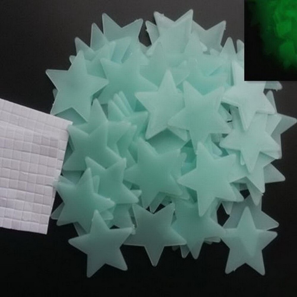 Pegatinas de pared para Estrellas luminosas, lote de 100 unidades de 3cm, pegatina de estrella fluorescente que brilla en la oscuridad, pegatinas para habitación de bebé, decoración de pared 3D para el hogar: Azul cielo