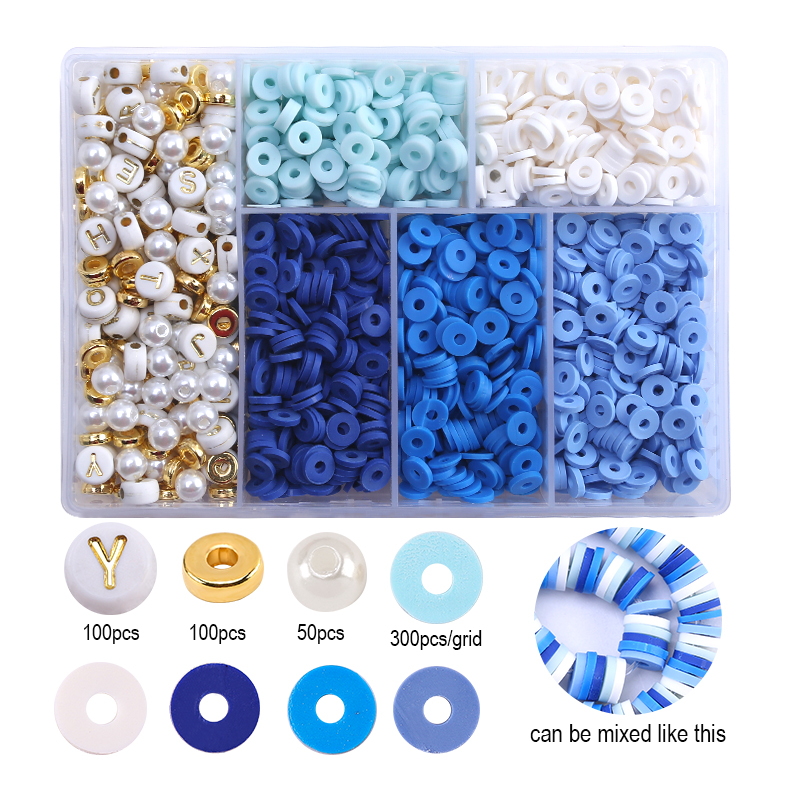 6mm Flat Beads Set Polymer Clay Beads For Jewelry Making With Pearl letter Beads Bracelets Necklace Earring DIY Handmade Craft: GRAY