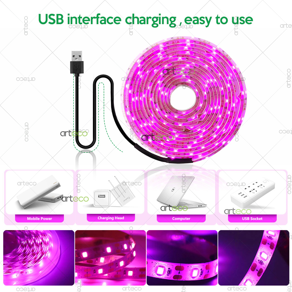 Luz Led USB para cultivo de plantas con caja de batería, tira de luces de cultivo de espectro completo de 5V, lámpara Phyto Led 2835 para plantas, invernadero hidropónico