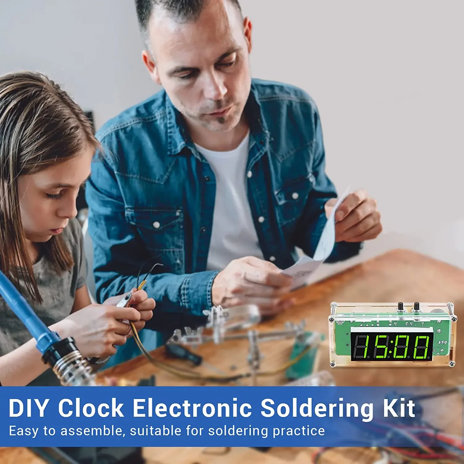 Multifunction 4-Digit Digital DIY Clock Kits with Acrylic Shell, DIY Alarm Clock Soldering Practice Kit for Learning Electronics