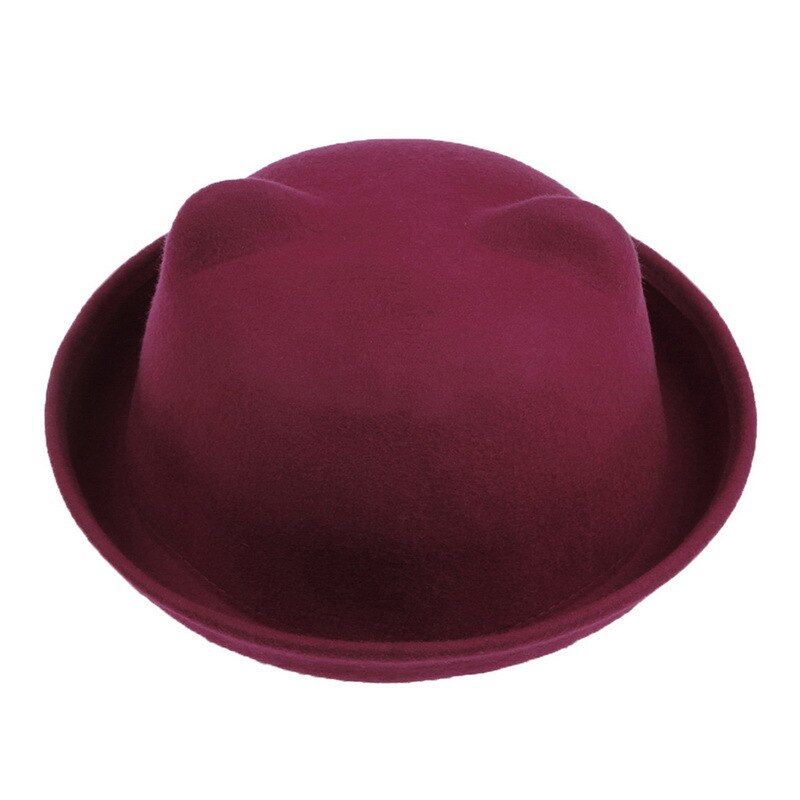 Filthat sort top hat dame derby uld piger drenge vinter fedora dame hatte sød og enkel kasket: 1