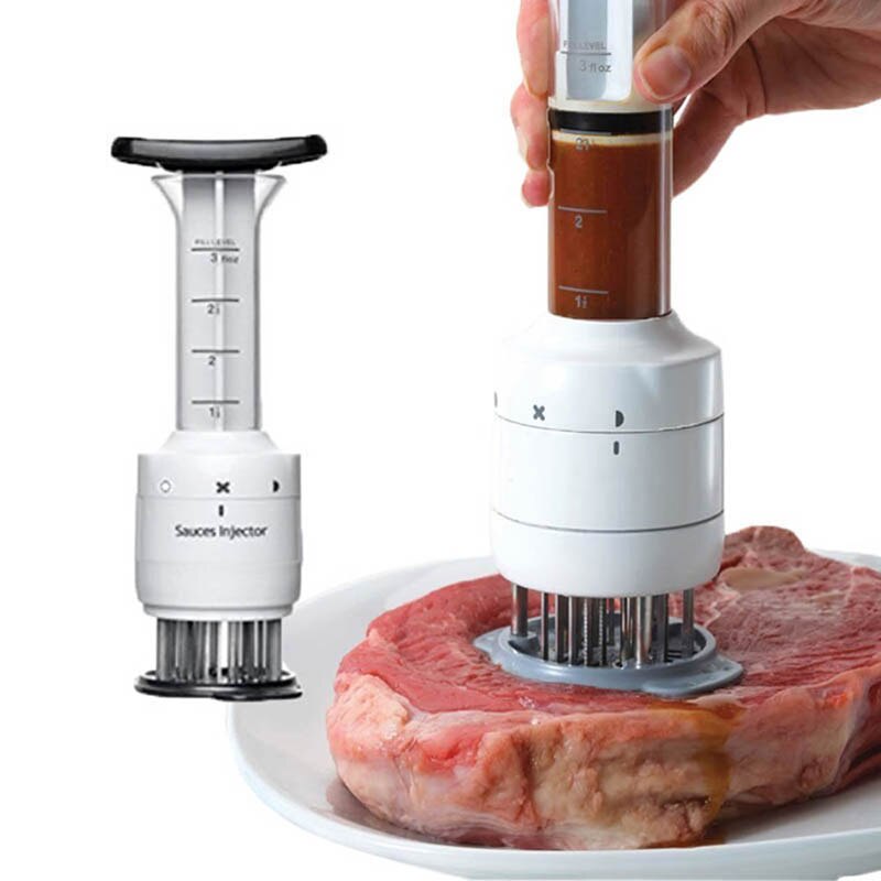 2-in-1 Meat Tenderizer Tool Marinade Injector BBQ Meat Steak Beef Sauce Tenderizer with Stainless Steel Needle Blade for Kitchen