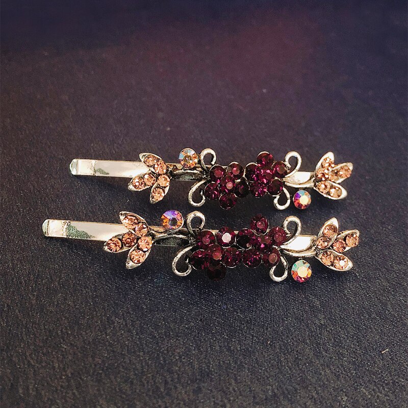 Morkopela Girls Flower Hairpin Pairs Rhinestone Hair Clip Jewelry For Women Party Banquet Hair Pins Accessories: 2 flower-purple