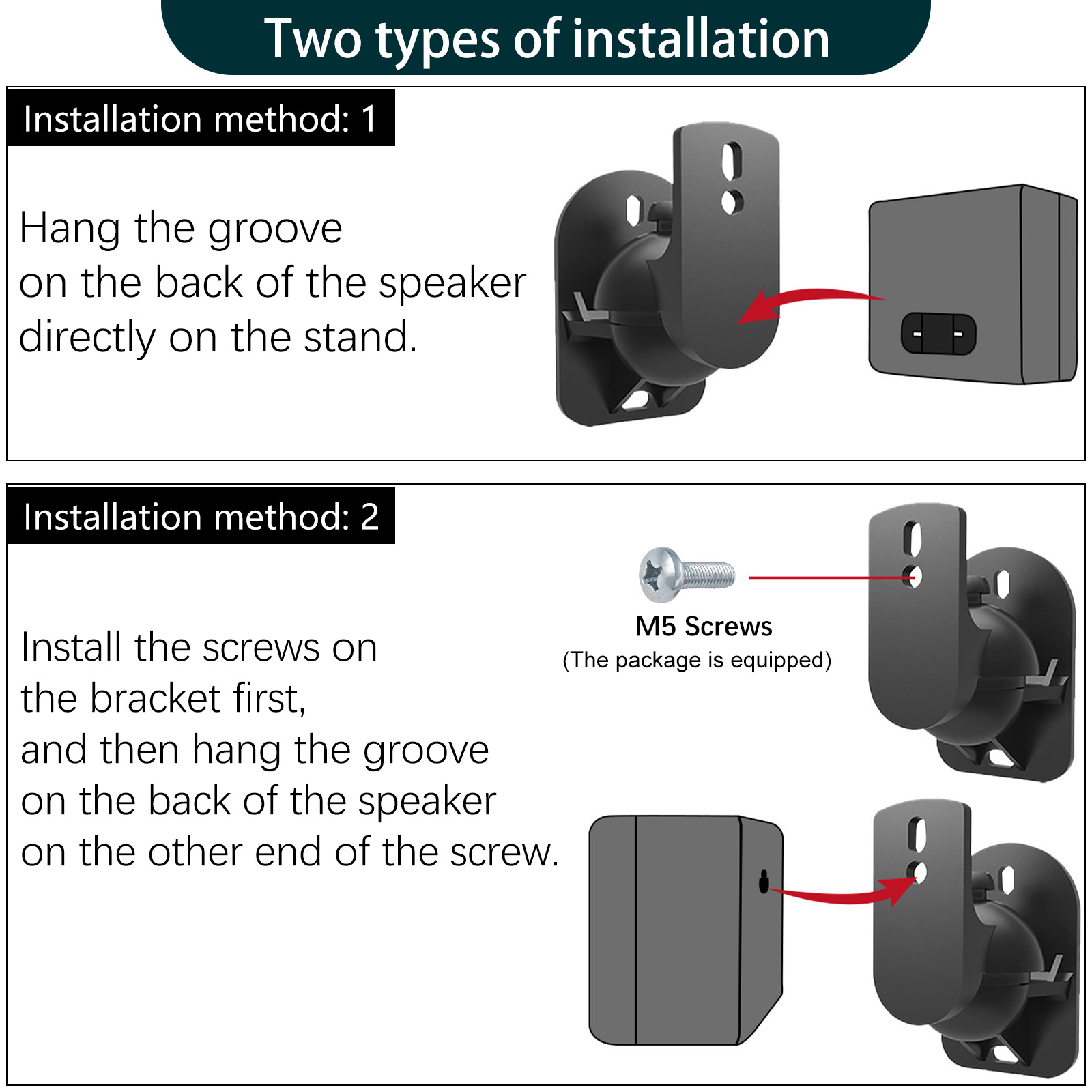 Soporte de montaje en pared para altavoz, 2 piezas, sonido mejorado, ahorro de espacio, altavoz pequeño resistente y duradero, accesorio montado en la pared, soportes de Audio