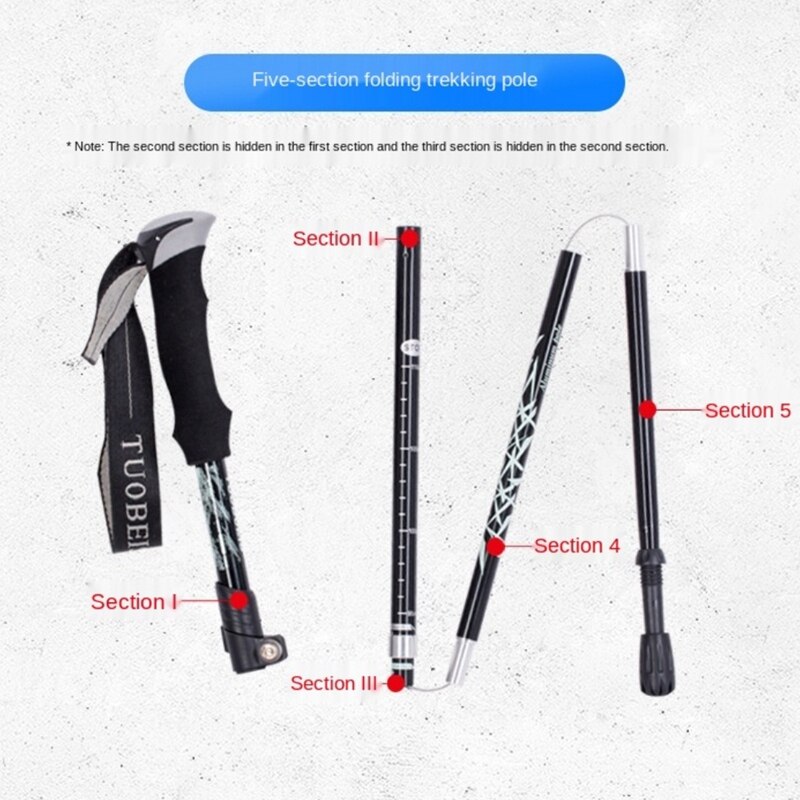 -TUOBEIS 5-Section Telescopic Trekking Pole Walking Sticks Portable Nordic Outdoor Climbing Stick Hiking Poles