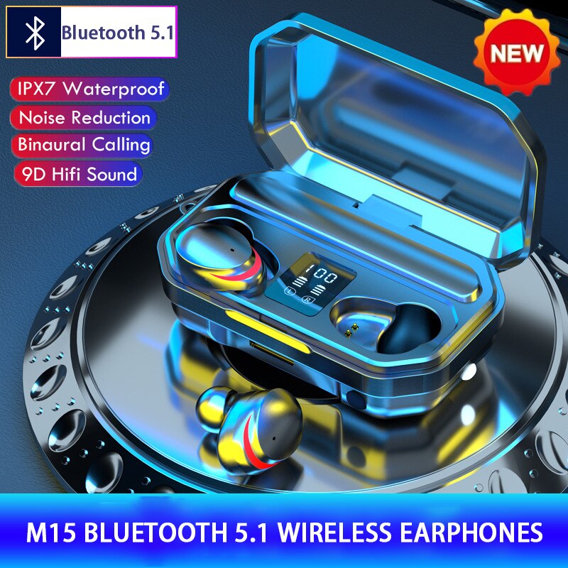 M15 Tws Draadloze Hoofdtelefoon Bluetooth V5.1 Oortelefoon 9D Stereo Bass Gaming Headset Waterdichte Sport Touch Headset Oordopjes Mini