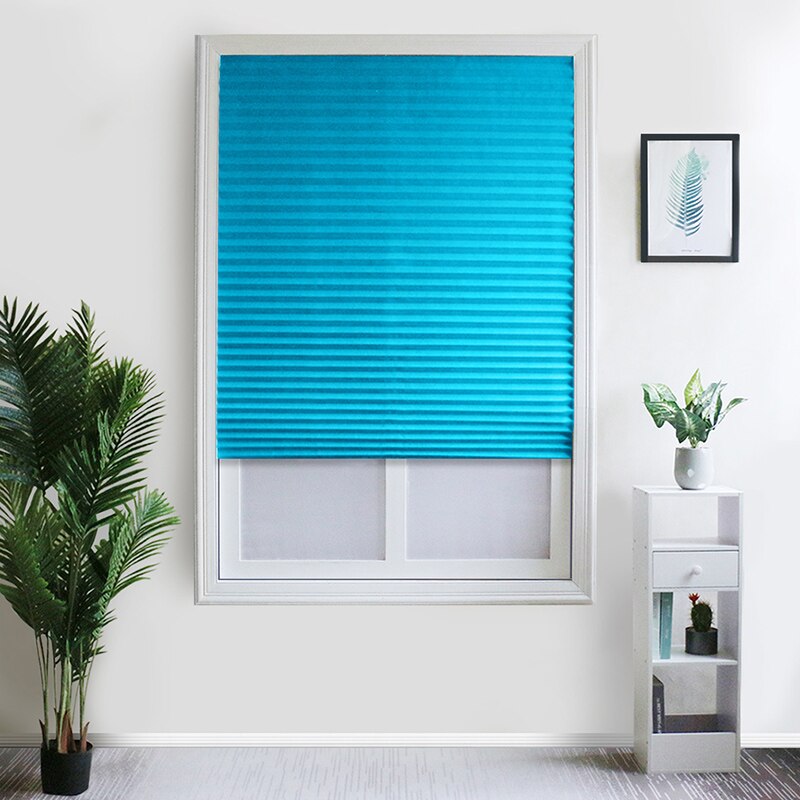 Self-Adhesive Pleated Blinds Blinds Curtains Living Room Half Blackout Window Curtains For Bathroom Balcony Shades: Blue