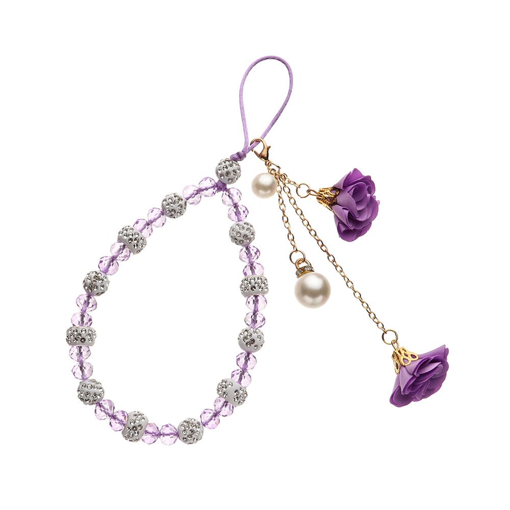 Pendant Flower Bracelet Mobile Phone Lanyard Crystal Phone Straps Hanging Rope Strap Wrist Rope Anti-lost Lanyard: purple