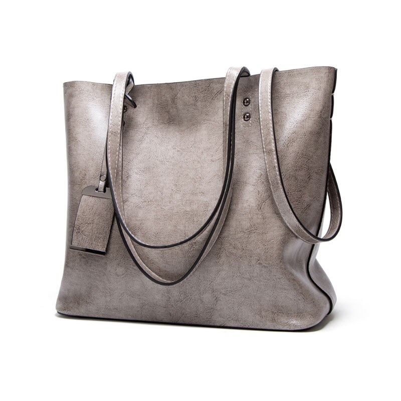 Dametaske skuldertaske pu messenger taske tote bag bucket taske mor taske ensfarvet indkøbstaske big bag trend: Grå