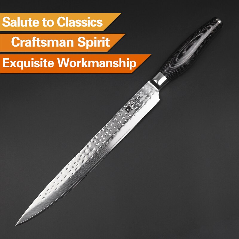 XINZUO 10" inch Cleaver Knife Damascus Steel Kitchen Slicing Knife Japan Kitchen Tool VG10 Sashimi Sushi Knives Pakkawood Handle