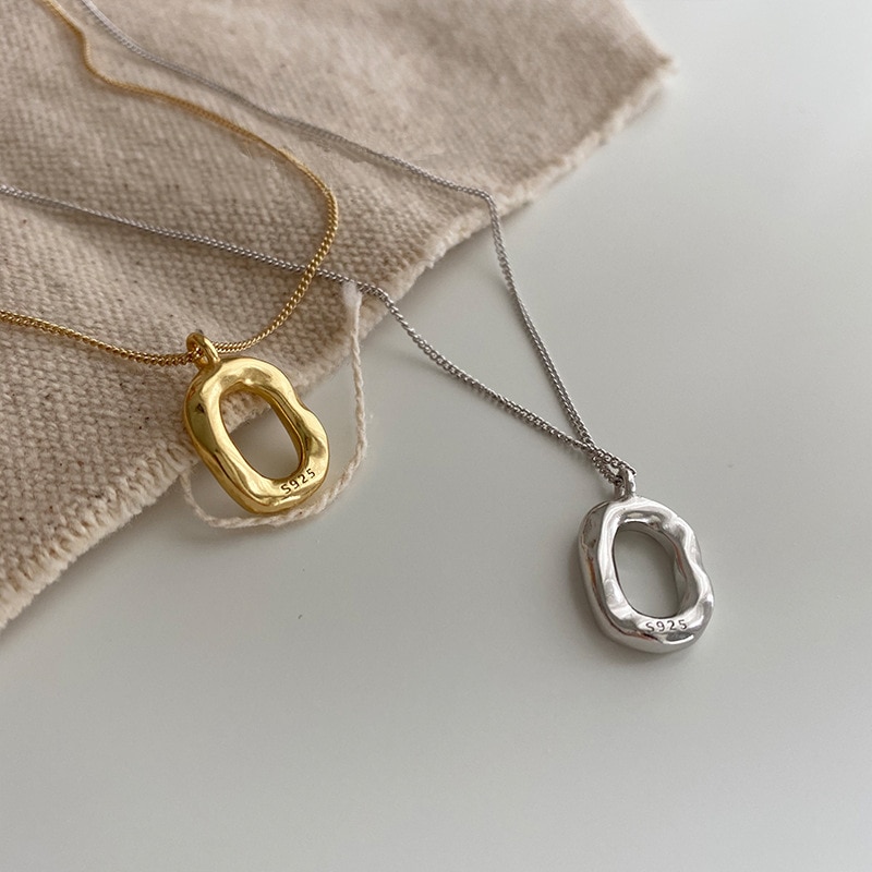 S925 collana in argento Sterling per donna minimalista ovale ciambella ciondolo collana moda catena collana gioielli all&#39;ingrosso