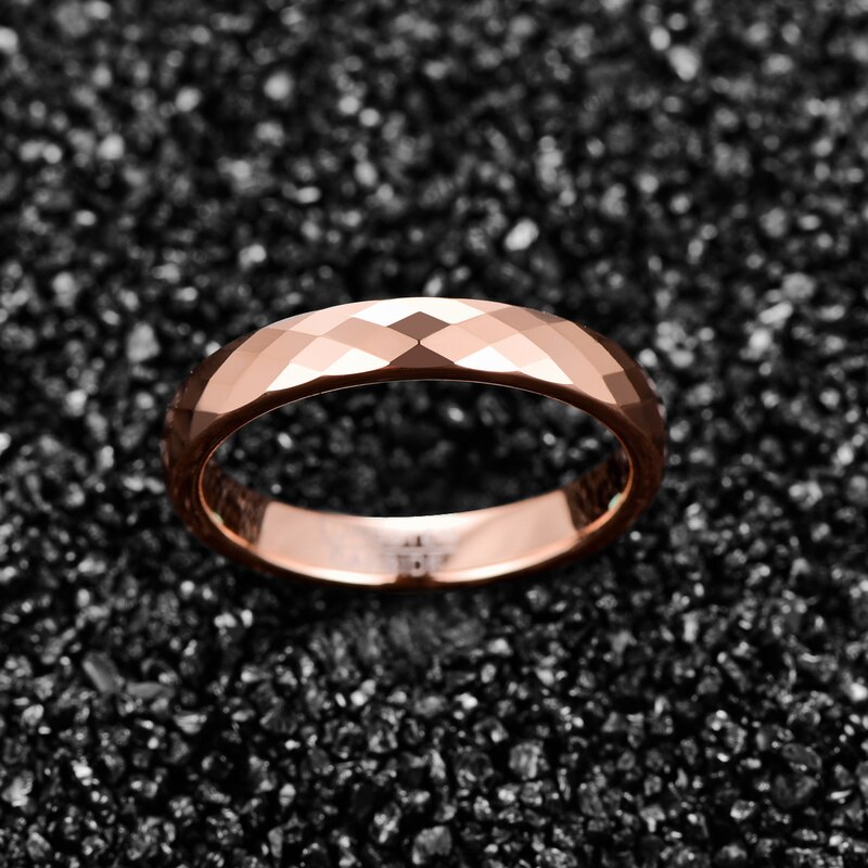 Bague JQUEEN en Carbure de Tungstène - Largeur 4mm Finition Martelée Rose Gold Alliance Femme Confort