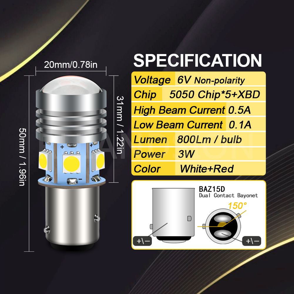 Ruiandsion 2 uds 1157 BAY15D R10W BAZ15D 3W 6V parada LED freno lámpara de marcha atrás bombilla luz de coche luz alta y baja blanco rojo en una bombilla: Verde militar