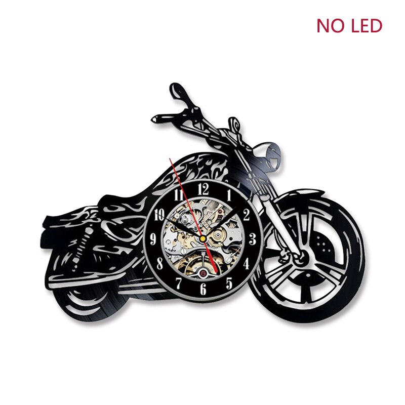 Horloge murale lumineuse LED 3D en forme de moto, horloge murale en vinyle, décoration de maison, Fans de moto,: A NO LED