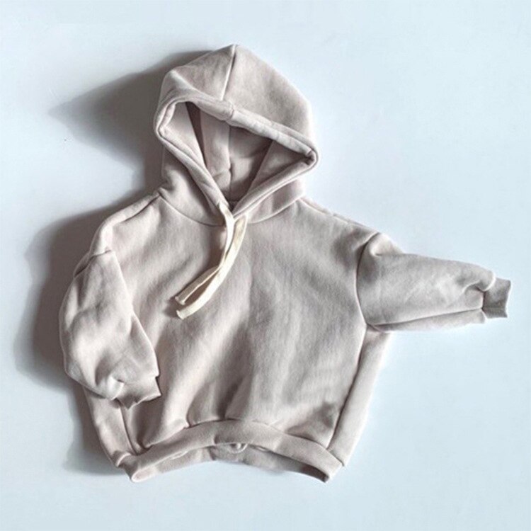 Herfst koreaanse kinderkleding jongens en meisjes fleece casual trui met capuchon: Beige / 3t