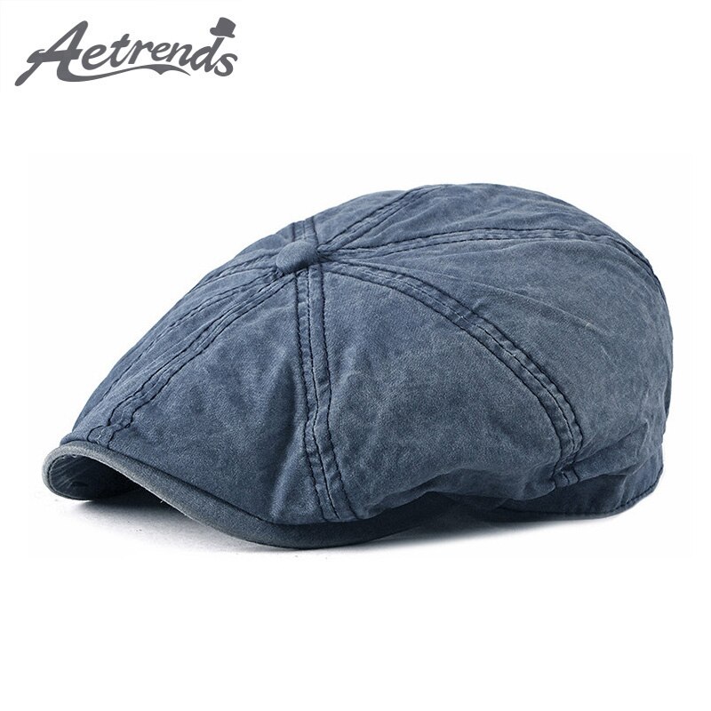 [AETRENDS] de Denim de algodón octogonal sombreros para hombres de Ivy Gatsby taxista conducción sombrero gorra Z-6833