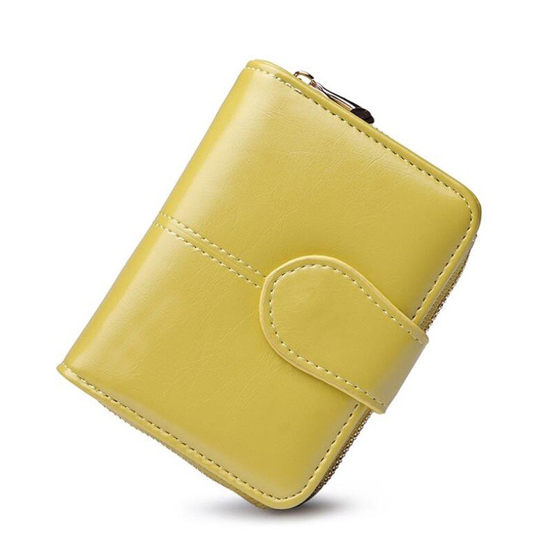 Leather Women Long Zipper Oil Wax Wallet Big Capacity Hasp Zipper Purse Ladies Long Wristlet Clutch Coin Card Holders Portomonee: yellow-1