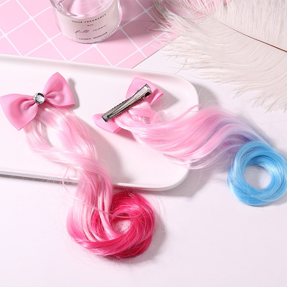Lovely Girls Colorful Bow Curls Princess Hair Ornament Headband Hair Clips Girls Kids Performance Wig Headwear Accessories