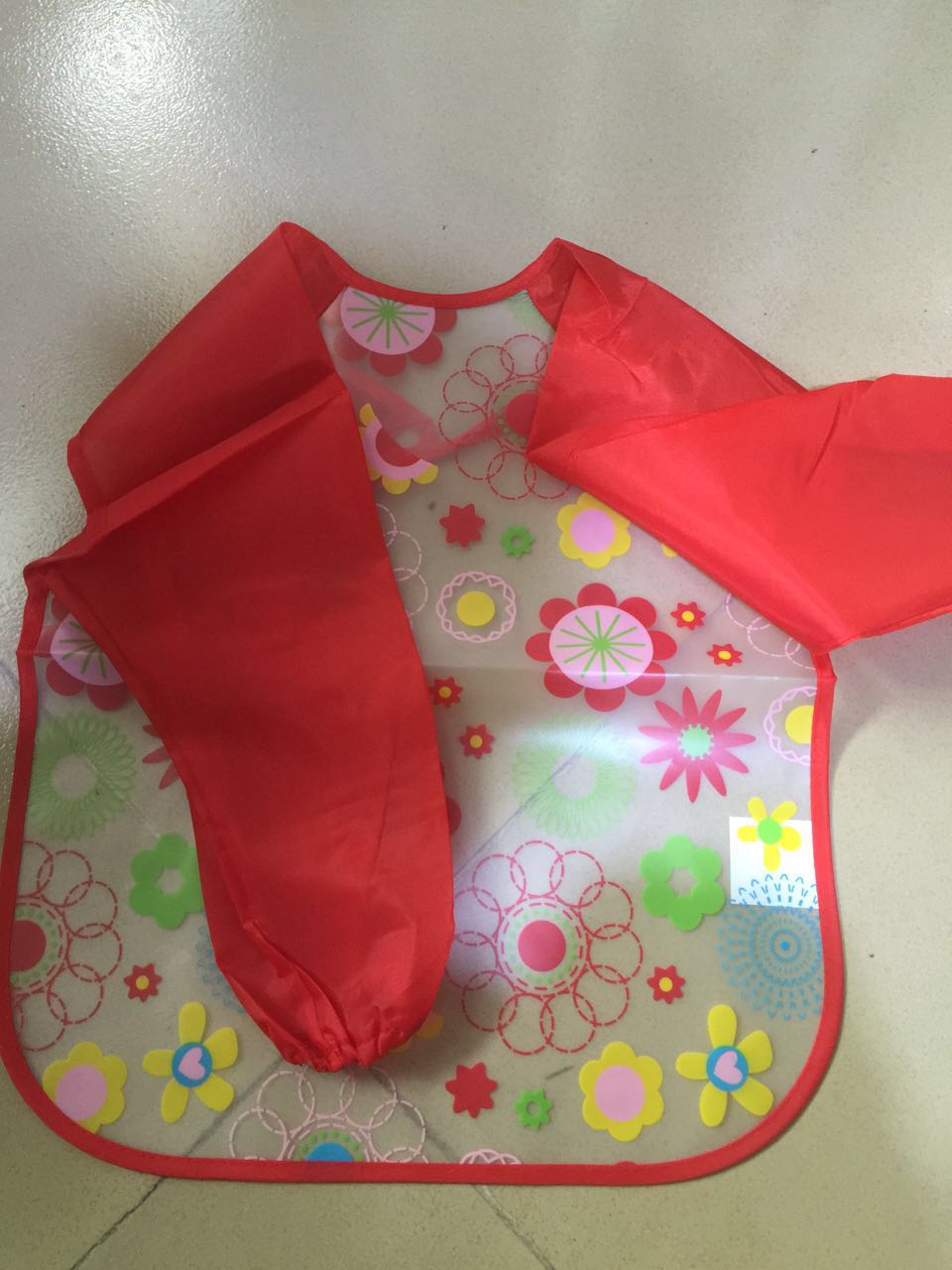 Leuke Cartoon Slabbers Lange Mouw Art Schort Dier Kiel Kinderen Bib Burp Kleding Zachte Voeden Eet Peuter Waterdichte Baberos: red flower