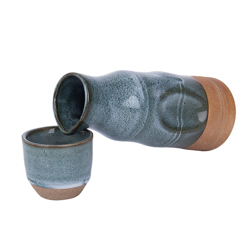 Janpanese Health Sake Pot Set Glazed Naive Handmade Handpainted Ceramics Pottery Porcelain Sake Set Sake Cup Wine Cup