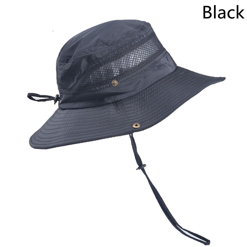 Outdoor Vissen Wandelen Hoed Heren Zomer Zonnehoed Visser Hoed Mesh Ademend Anti-Uv Grote Brede Rand Zon Bescherming cap: Black