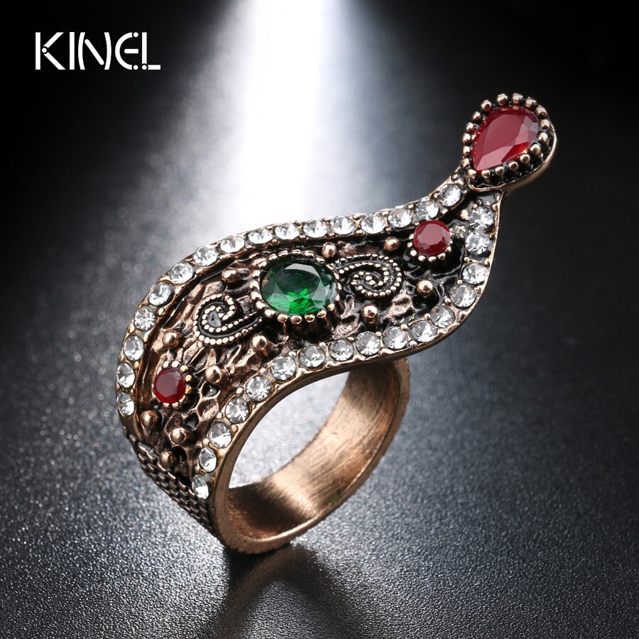 Kinel turkiska smycken antika ringar för kvinnor unik ouk stil guldfärgad kristall vintage ring