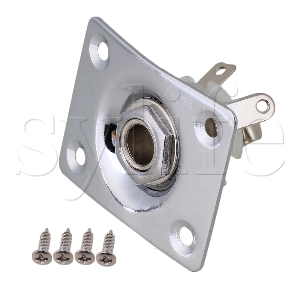 CHROME RECTANGULAR GUITAR JACK PLATE &amp; SOCKET FOR GUITAR