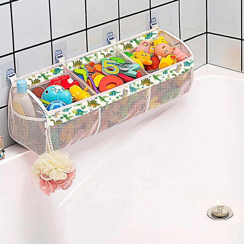 3 Compartment Bath Toy Organizer Large Openings Easy Sorting Toy Hammocks Breathable Horizontal Bath Toy Storage Net: Dark Khaki