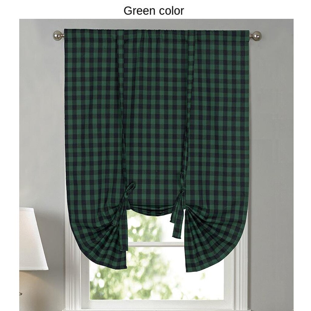 Tie Up Curtains for Windows, Buffalo Check Plaid Gingham Pattern Rod Pocket Adjustable Shades for Kitchen Windows Cafe Curtains